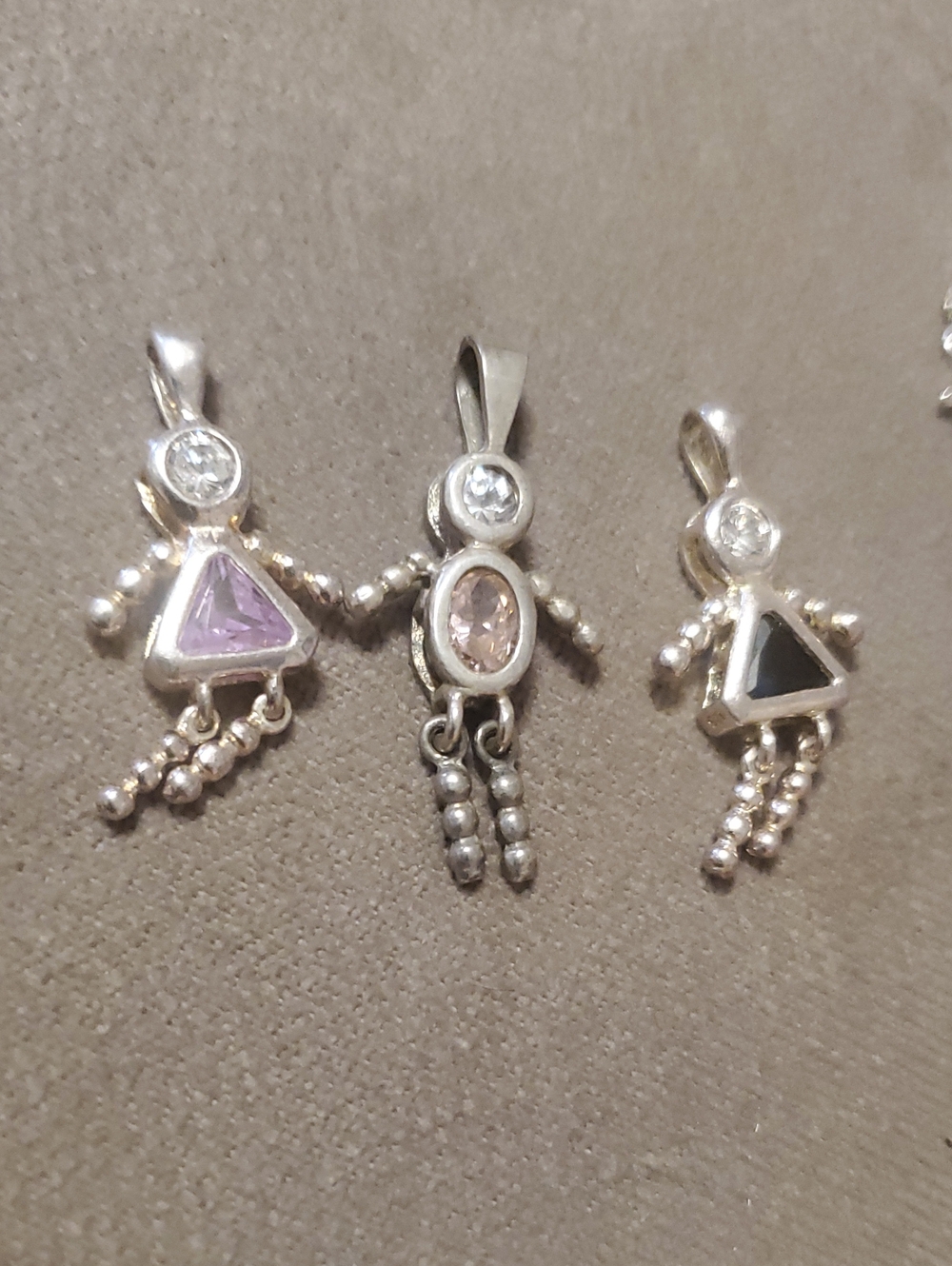 Sterling Silver Trio Pendant Charms with Pink, Lavender and Black Accents